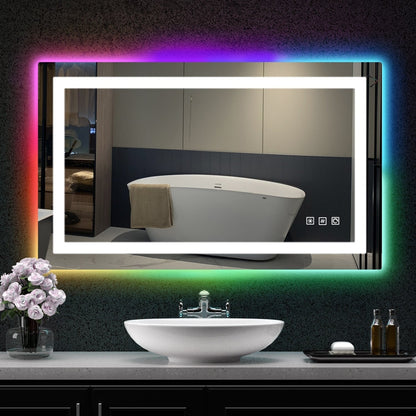 Miroir de salle de bain antibuée rétroéclairé RVB et à éclairage frontal LED