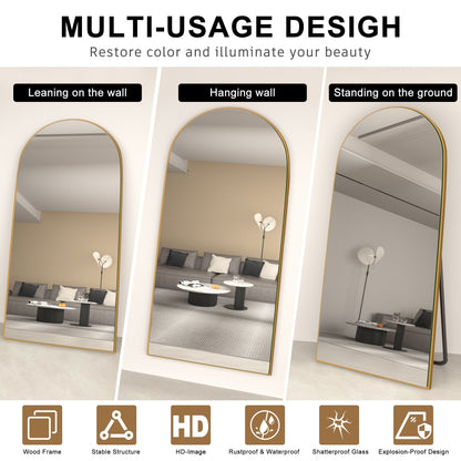 Miroir de sol en bois arqué pleine longueur, miroir mural