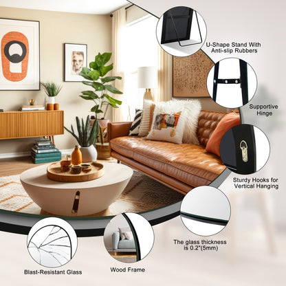 Miroir de sol en bois arqué pleine longueur, miroir mural