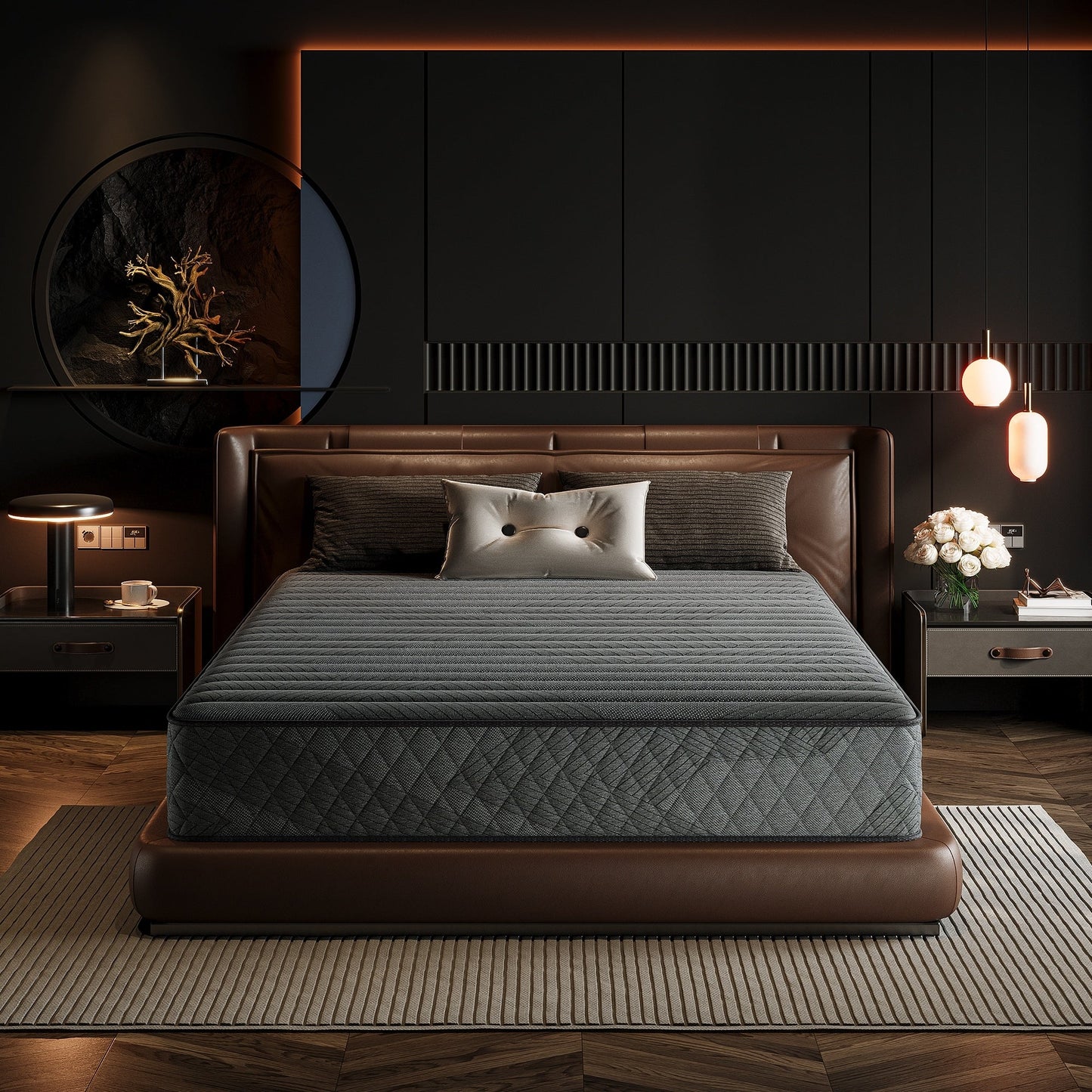 Matelas hybride SweDrea 8/12 po en mousse à mémoire de forme infusée de gel, ferme et respirant, certifié CertiPUR-US, SGS et OEKO-TEX.