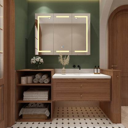 Armoire à pharmacie de salle de bain avec miroir LED antibuée 6 000 K, armoire murale blanche