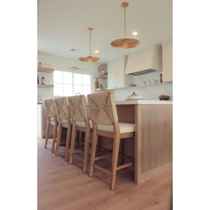 Tabouret de bar Beacon Bohemian Boucle, chaise de comptoir rembourrée avec cadre en bois massif et dossier en jonc de mer tressé