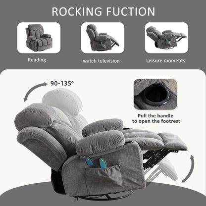 Fauteuil inclinable pivotant beige avec massage, chauffage et chargement USB