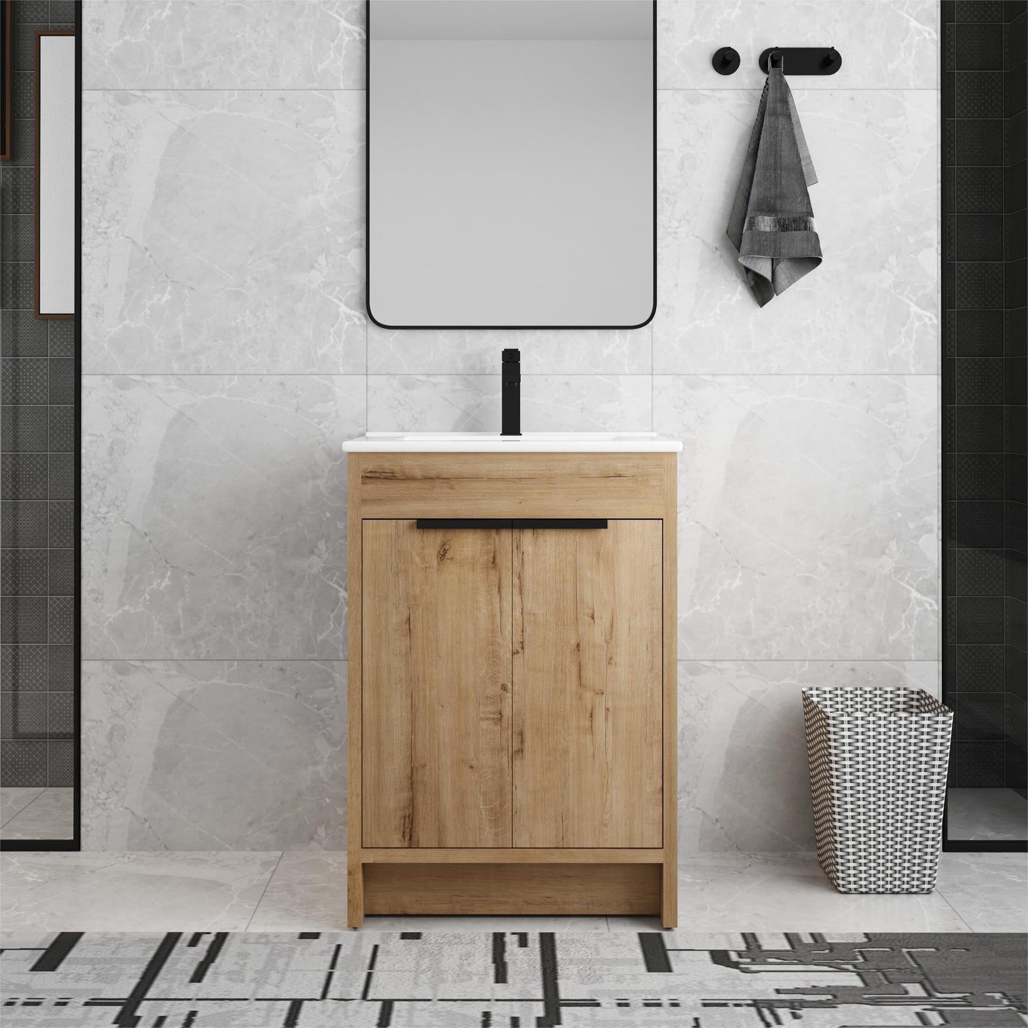 Beingnext Meuble-lavabo 24/30/36 avec porte à fermeture douce et étagère réglable