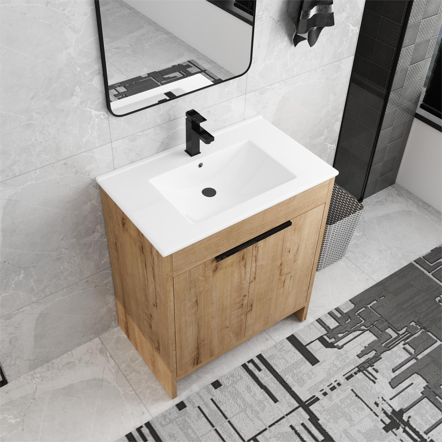 Beingnext Meuble-lavabo 24/30/36 avec porte à fermeture douce et étagère réglable