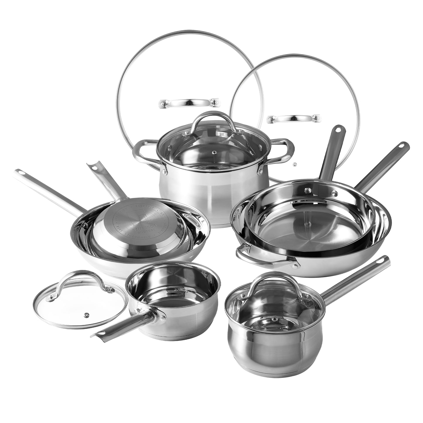 Ensemble de 12 casseroles Bergner en acier inoxydable, compatible lave-vaisselle et induction