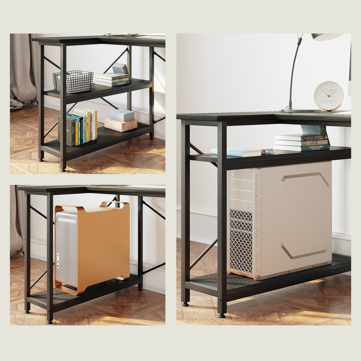 Petit bureau en L avec étagères de rangement Bureau d'ordinateur d'angle