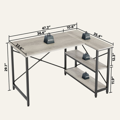 Petit bureau en L avec étagères de rangement Bureau d'ordinateur d'angle
