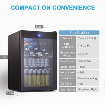 Cave à vin de 4,4 pi³ avec éclairage LED et boutons tactiles, étagères amovibles, moins de 38 dB