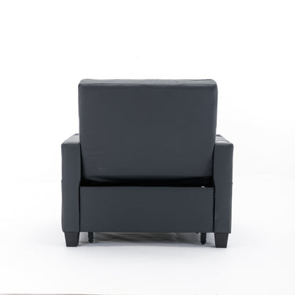 Canapé-lit convertible en similicuir noir avec ports USB