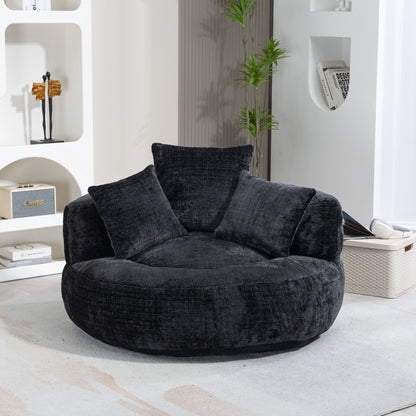 Canapé poire simple surdimensionné en chenille noir de 42,52 pouces avec trois oreillers pour chambre à coucher
