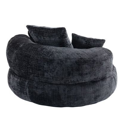 Canapé poire simple surdimensionné en chenille noir de 42,52 pouces avec trois oreillers pour chambre à coucher
