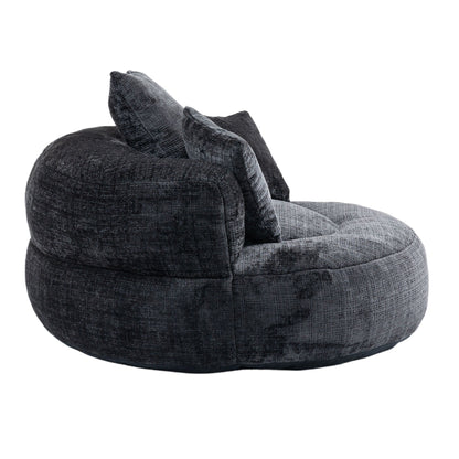 Canapé poire simple surdimensionné en chenille noir de 42,52 pouces avec trois oreillers pour chambre à coucher