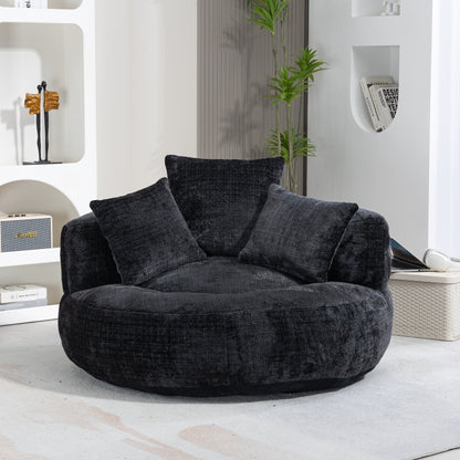 Canapé poire simple surdimensionné en chenille noir de 42,52 pouces avec trois oreillers pour chambre à coucher