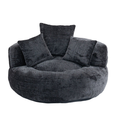 Canapé poire simple surdimensionné en chenille noir de 42,52 pouces avec trois oreillers pour chambre à coucher