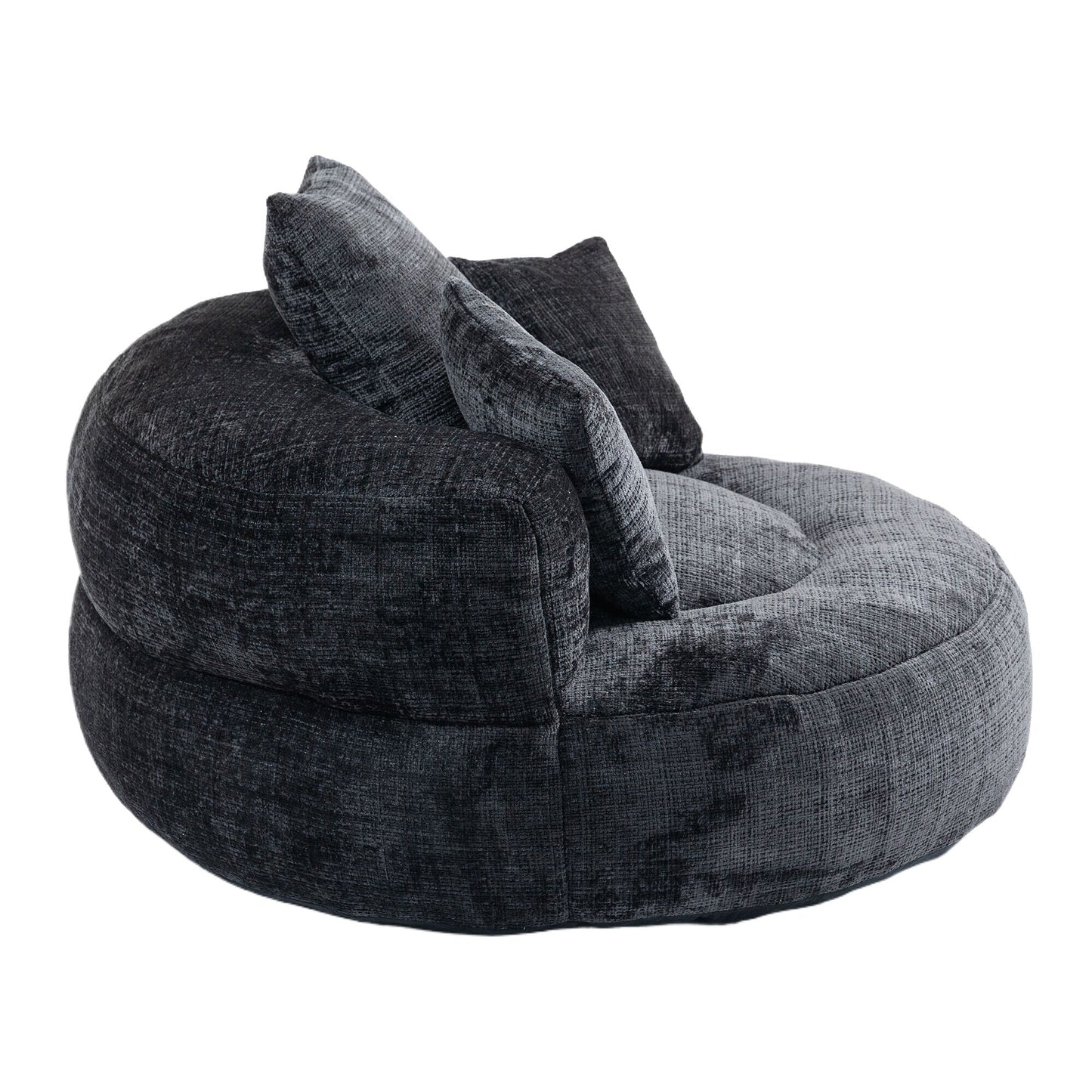 Canapé poire simple surdimensionné en chenille noir de 42,52 pouces avec trois oreillers pour chambre à coucher