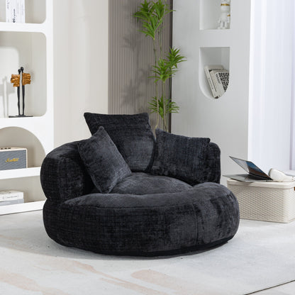 Canapé poire simple surdimensionné en chenille noir de 42,52 pouces avec trois oreillers pour chambre à coucher