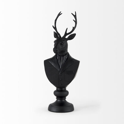 Sculpture de buste de cerf en résine noire - 6 L x 8 P x 23 H