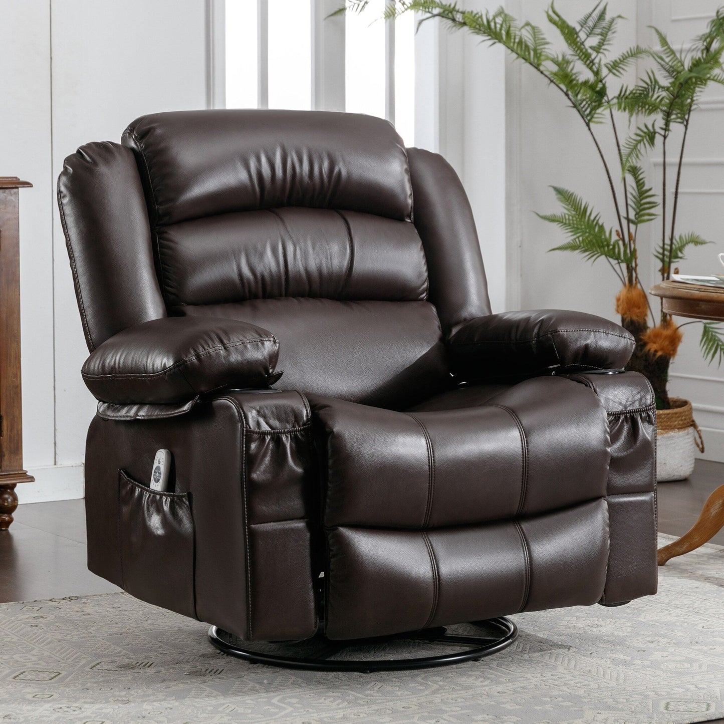 Fauteuil inclinable pivotant noir avec chauffage, massage et ports USB