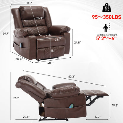 Fauteuil inclinable manuel marron avec massage à 8 points, fonction chauffante et cadre robuste pour un confort optimal au salon