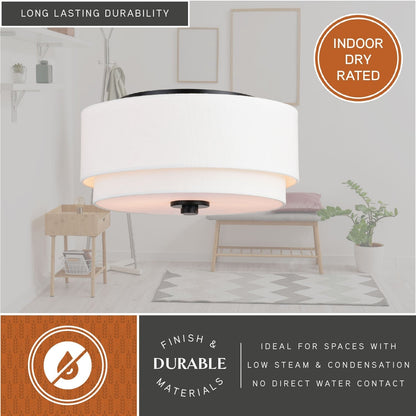 Plafonnier moderne du milieu du siècle de Burnaby avec abat-jour tambour en lin blanc