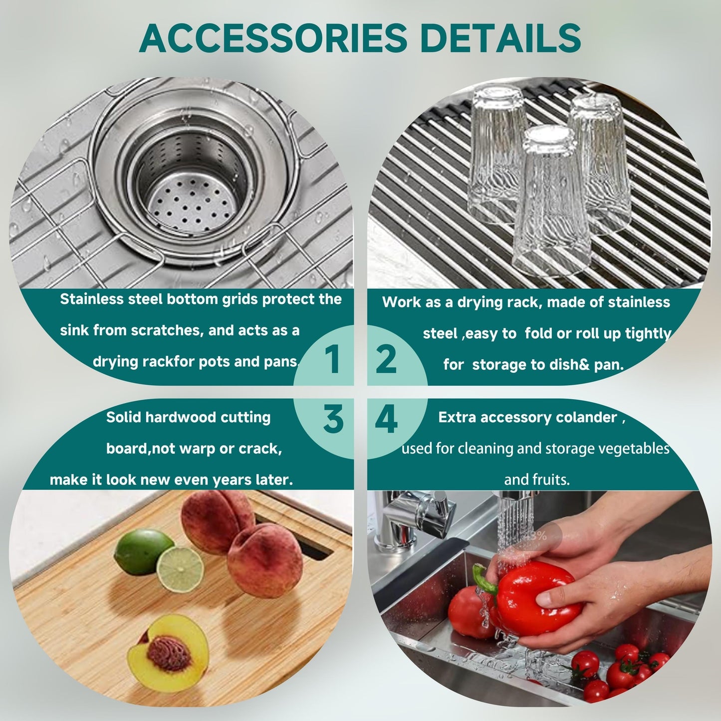 Évier de cuisine sous plan CB HOME 32 po, encastrable, noir/acier inoxydable, cuve simple avec accessoires