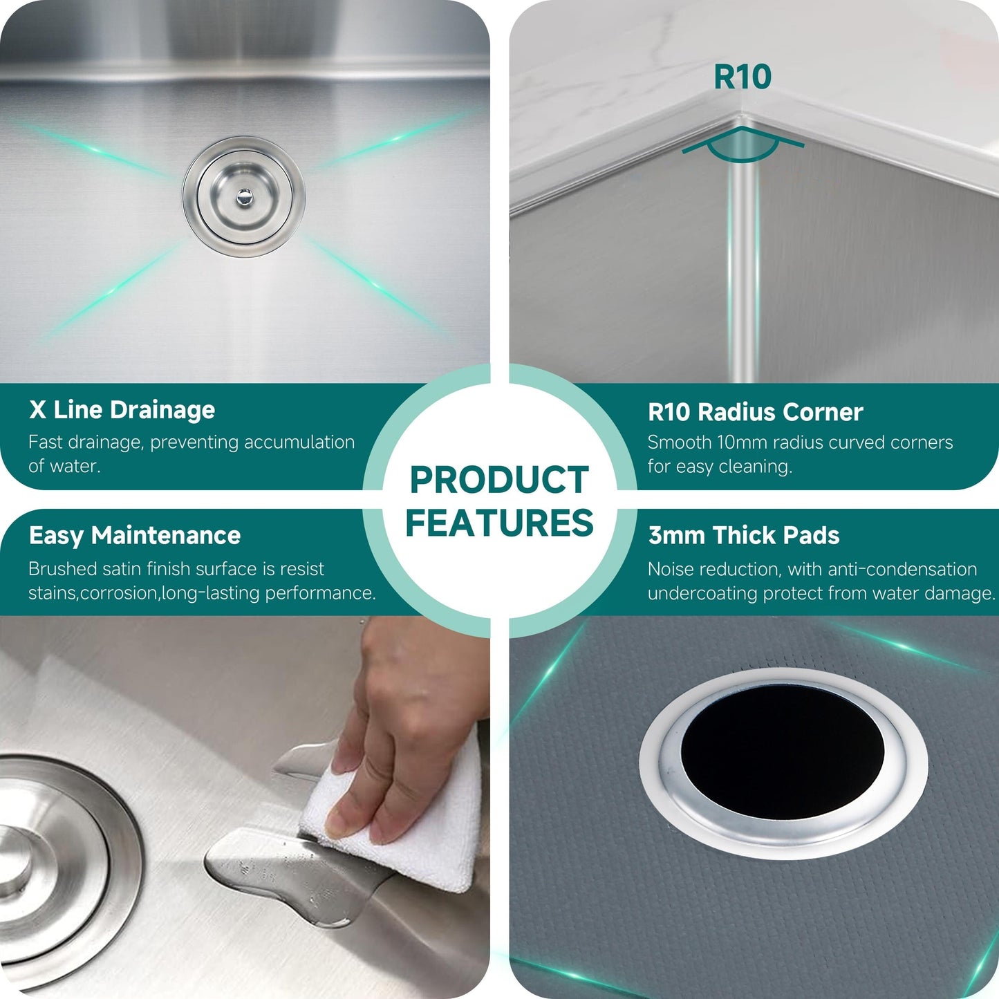 Évier de cuisine sous plan CB HOME 32 po, encastrable, noir/acier inoxydable, cuve simple avec accessoires