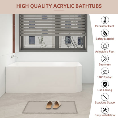 Baignoires autoportantes en acrylique CB HOME 59''/67'', baignoires simples contre le mur, trop-plein gauche/droite