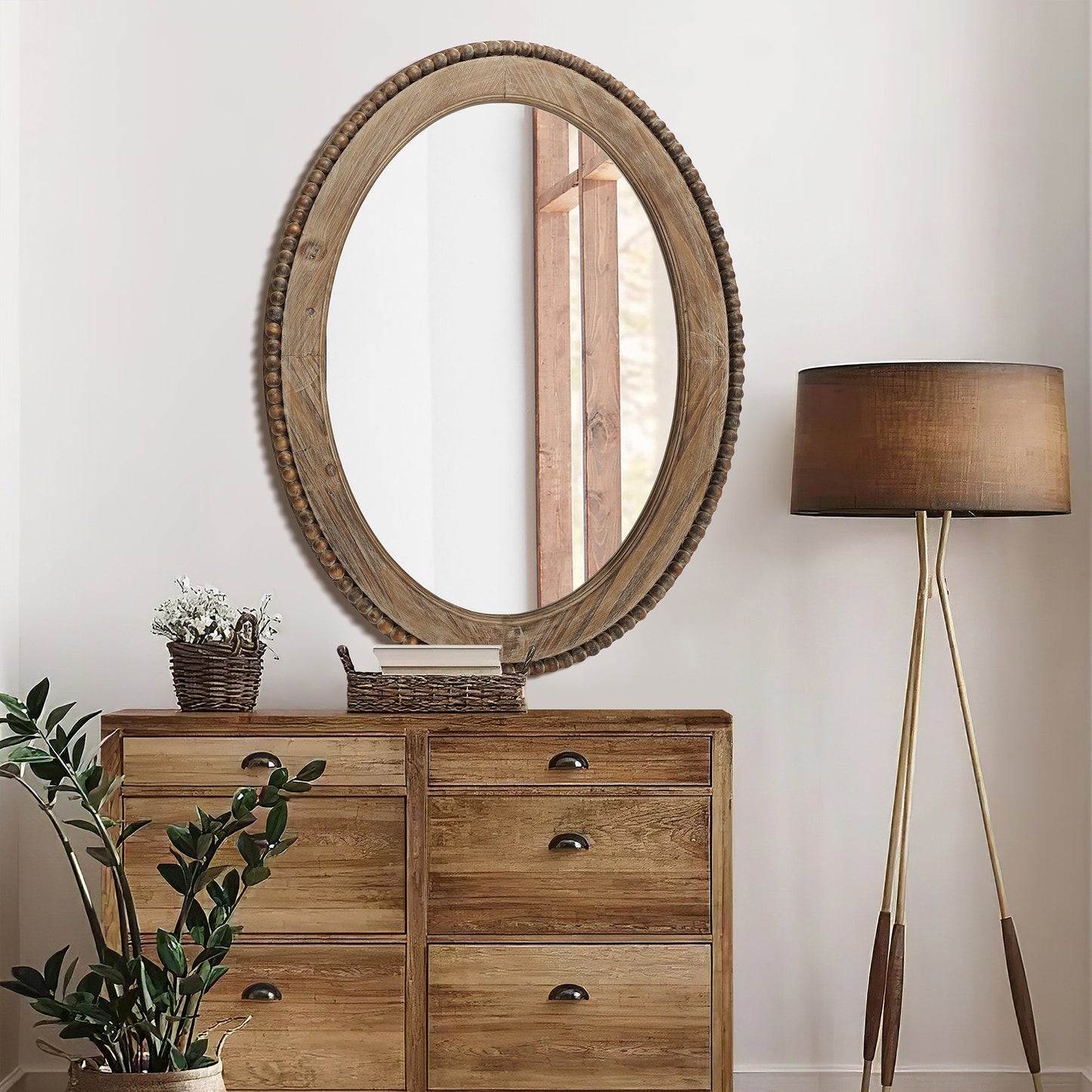 Miroir mural ovale de 81 cm avec cadre en bois Cameo, miroir mural de salle de bain - 31,89 H x 24 L x 1,26 P