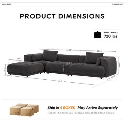 Canapé modulaire Cloud 144 avec pouf - Canapé de salon en tissu chenille moelleux