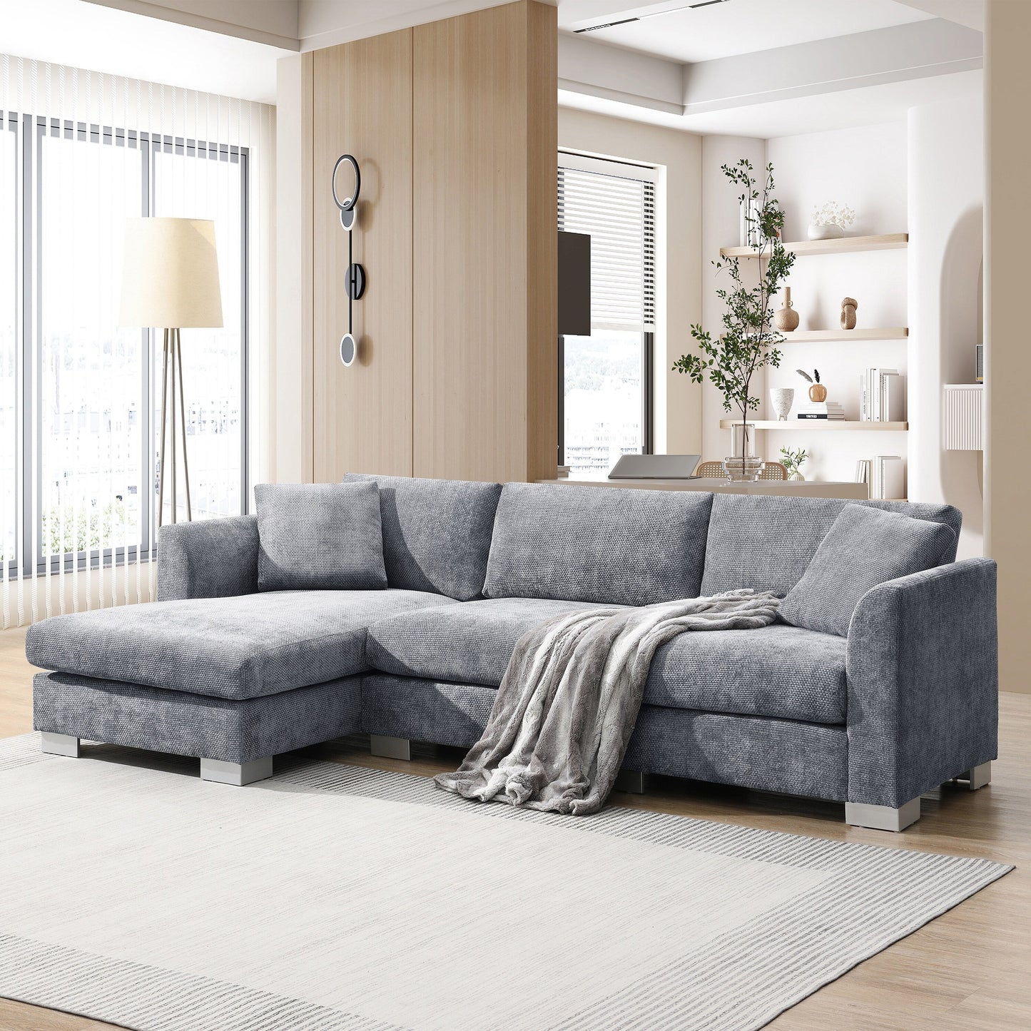 Canapé sectionnel Cloud, ensemble de canapés de luxe en forme de L avec 2 oreillers gratuits, mobilier d'intérieur 4 places en chenille avec méridienne surdimensionnée