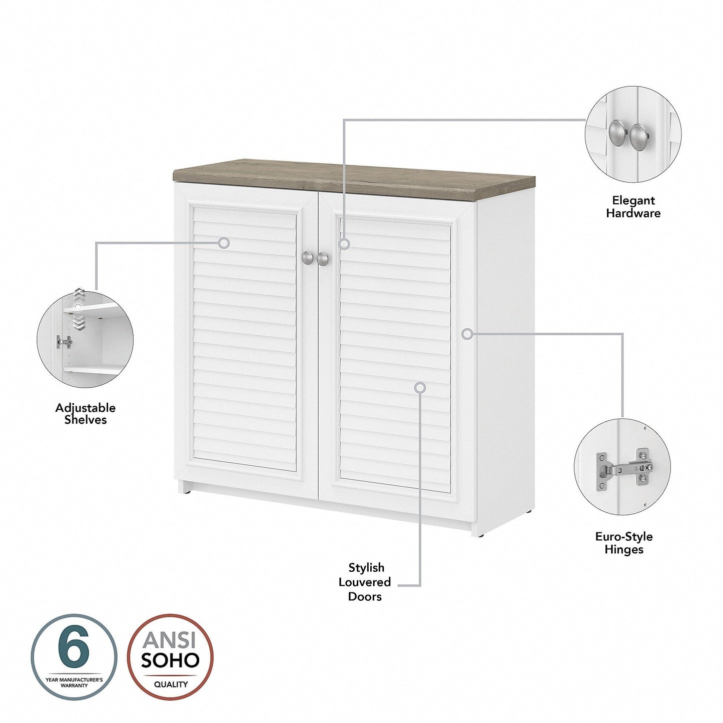 Armoire de rangement Fairview avec portes et étagères par Bush Furniture - 31,73 L x 12,76 l x 30,71 H