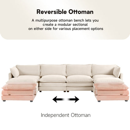 Canapé sectionnel en velours côtelé avec poufs amovibles et coussins ultra-doux pour salon et chambre