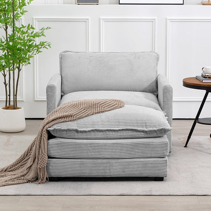 Canapé sectionnel en velours côtelé avec poufs amovibles et coussins ultra-doux pour salon et chambre