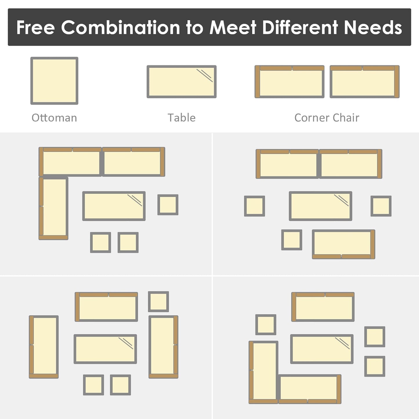 Ensemble de salle à manger en rotin Costway 7 pièces avec canapé sectionnel et pouf - Voir les détails