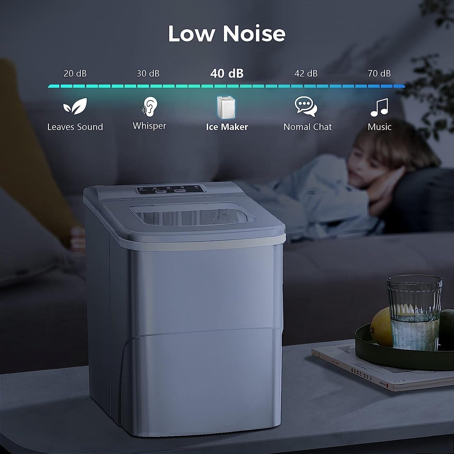 Machine à glaçons de comptoir, glaçons prêts en 6 à 8 minutes avec pelle à glaçons et panier