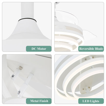 Ventilateur de plafond rétractable Cusp Barn 42 avec lumières et télécommande DIY Forme Fandelier Moderne Silencieux Moteur CC Plafonnier LED