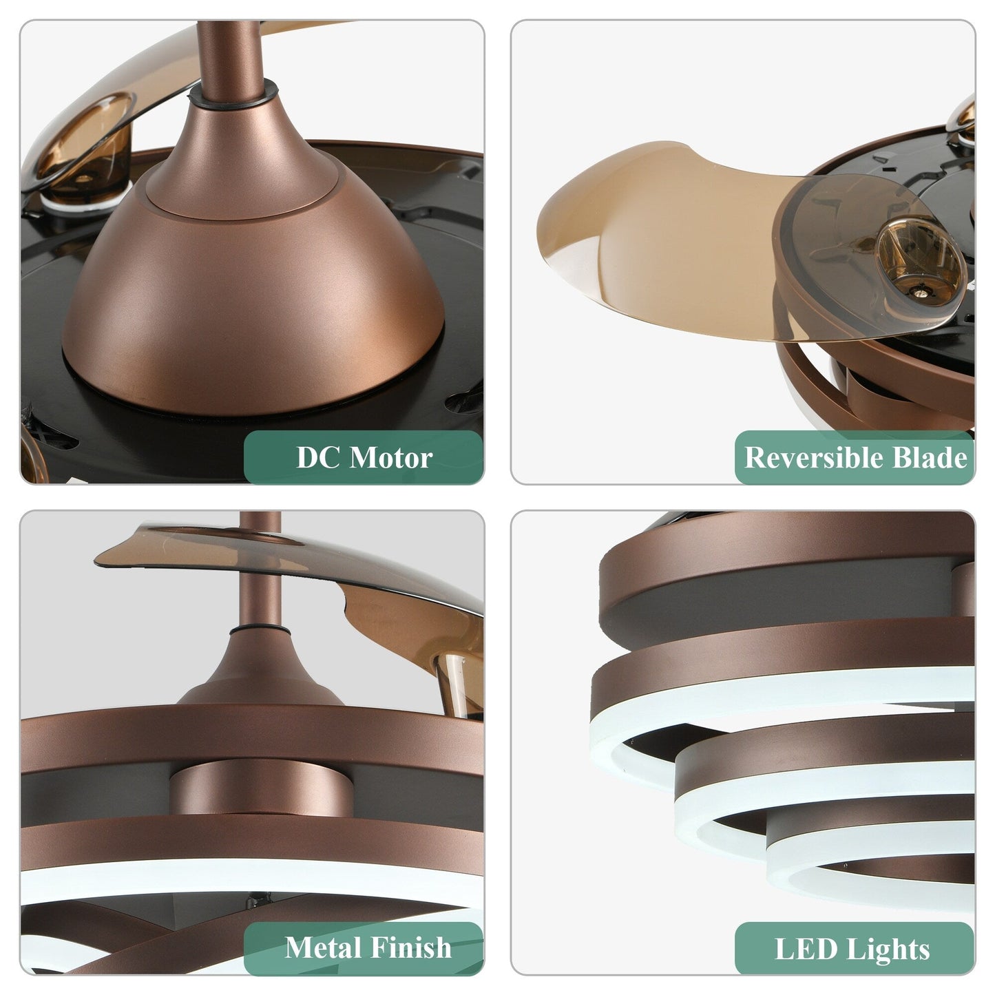 Ventilateur de plafond rétractable Cusp Barn 42 avec lumières et télécommande DIY Forme Fandelier Moderne Silencieux Moteur CC Plafonnier LED