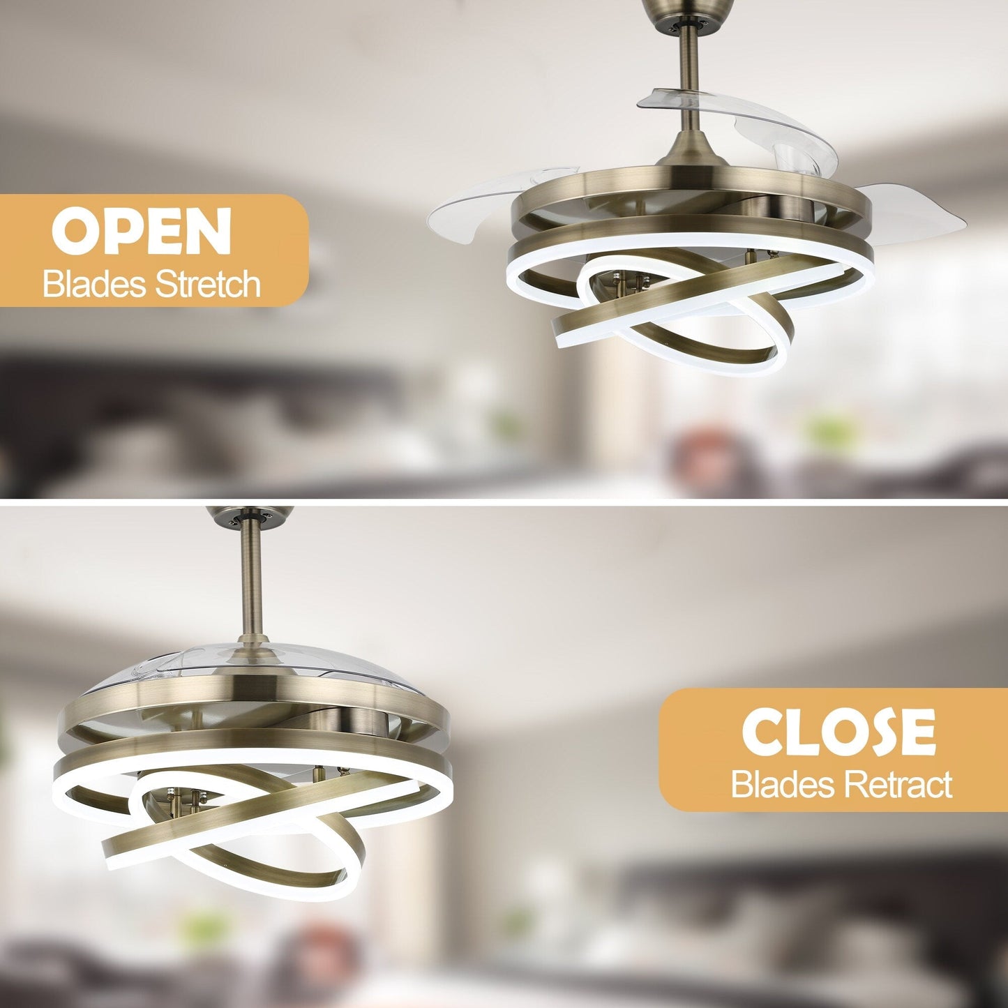 Ventilateur de plafond rétractable Cusp Barn 42 avec lumières et télécommande DIY Forme Fandelier Moderne Silencieux Moteur CC Plafonnier LED