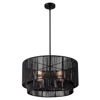 Lustre tambour en rotin noir à 4 lumières Cynthia - 22 po de largeur