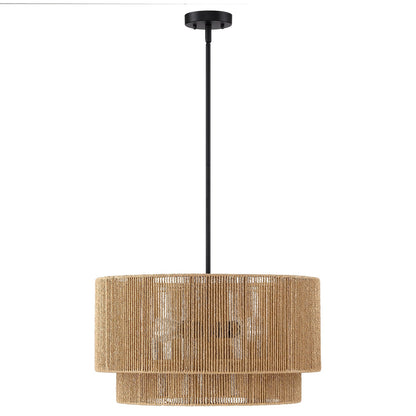 Lustre tambour en rotin naturel à 4 lumières Cynthia - 22 po de largeur
