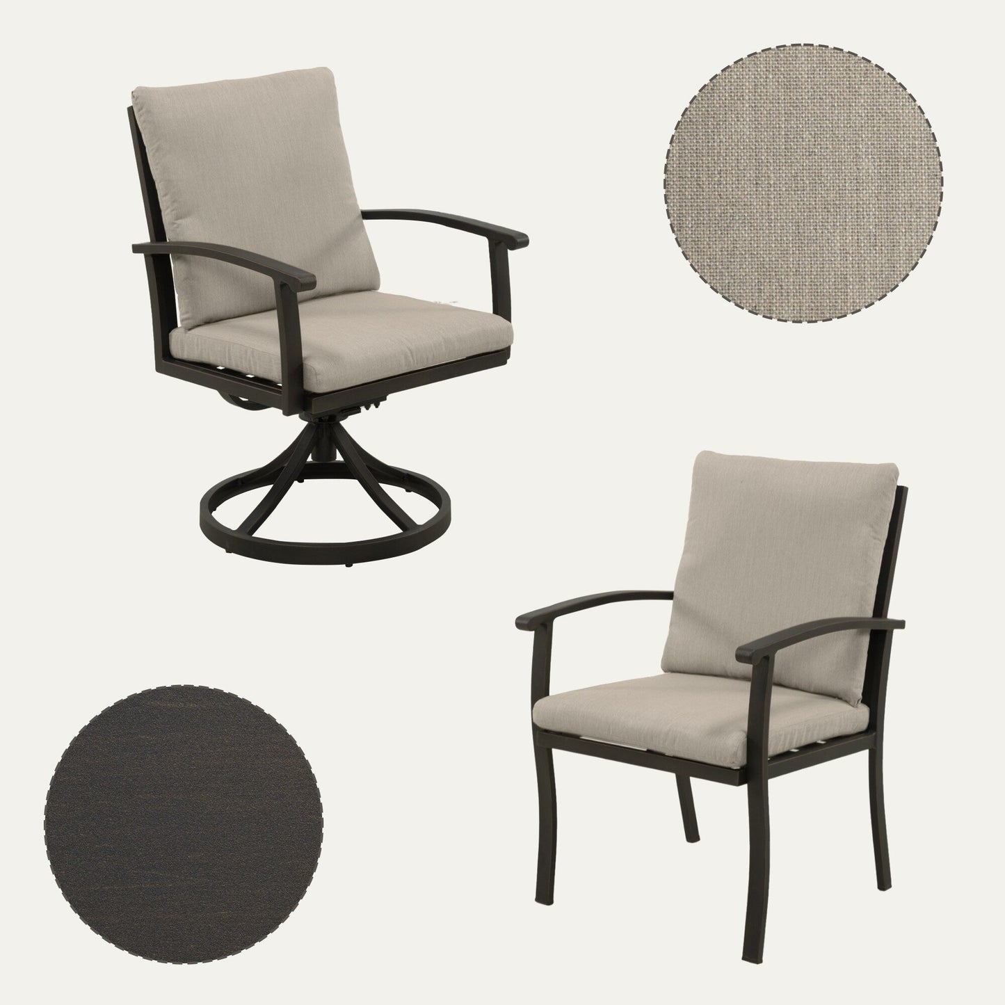 Ensemble de salle à manger de patio en aluminium EGEIROS LIFE AluLux 9 pièces avec 2 chaises pivotantes, 6 chaises et coussins lavables