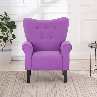 Fauteuil d'appoint moderne Erommy, fauteuil à dossier haut, canapé simple en tissu rembourré avec pieds en bois pour le salon