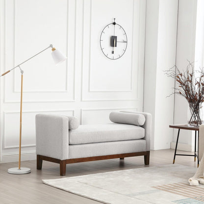 Élégant banc ottoman rembourré de 53,5 pouces avec pieds en bois et coussins traversins