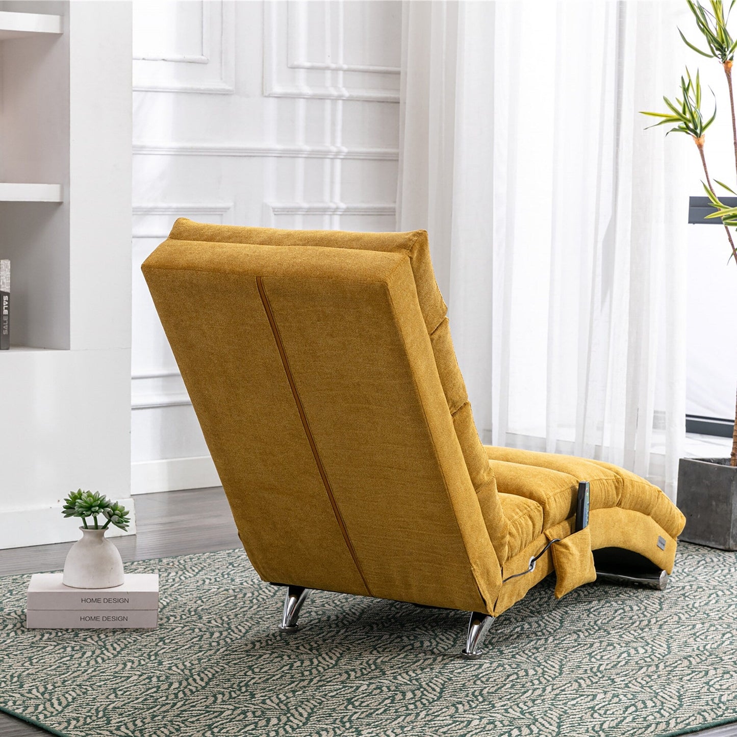 Chaise longue de massage ergonomique en lin, inclinable, capitonnée et rembourrée, avec télécommande et 5 modes de vibration