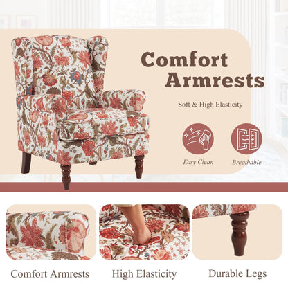 Fauteuil d'appoint moderne Erommy, fauteuil à dossier haut, canapé simple en tissu rembourré avec pieds en bois pour le salon