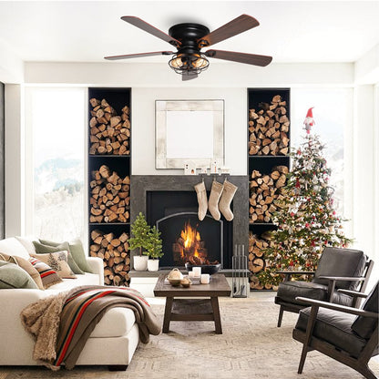 Ventilateur de plafond encastré noir Farmhouse de 48 po à 5 pales en bois à profil bas avec télécommande et kit d'éclairage