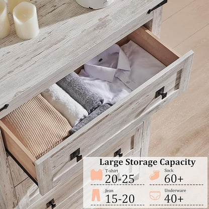 Commode haute en bois à 5 tiroirs de style ferme, commode pour chambre à coucher