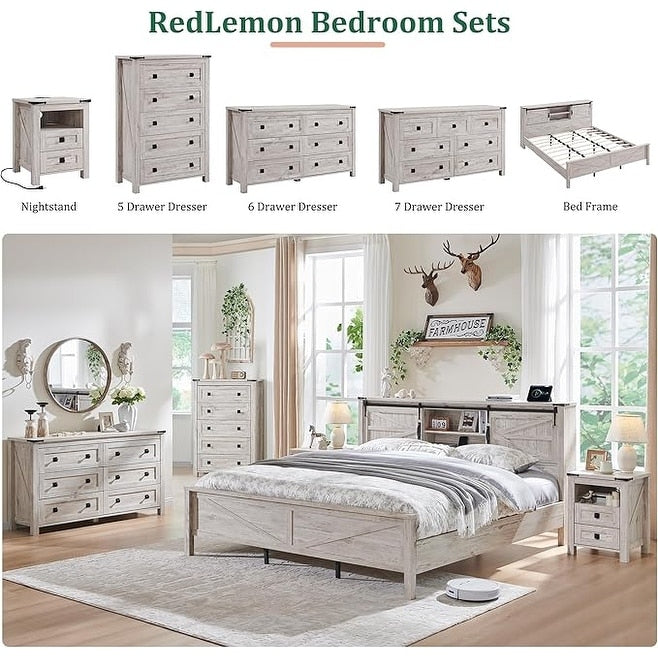 Commode haute en bois à 5 tiroirs de style ferme, commode pour chambre à coucher