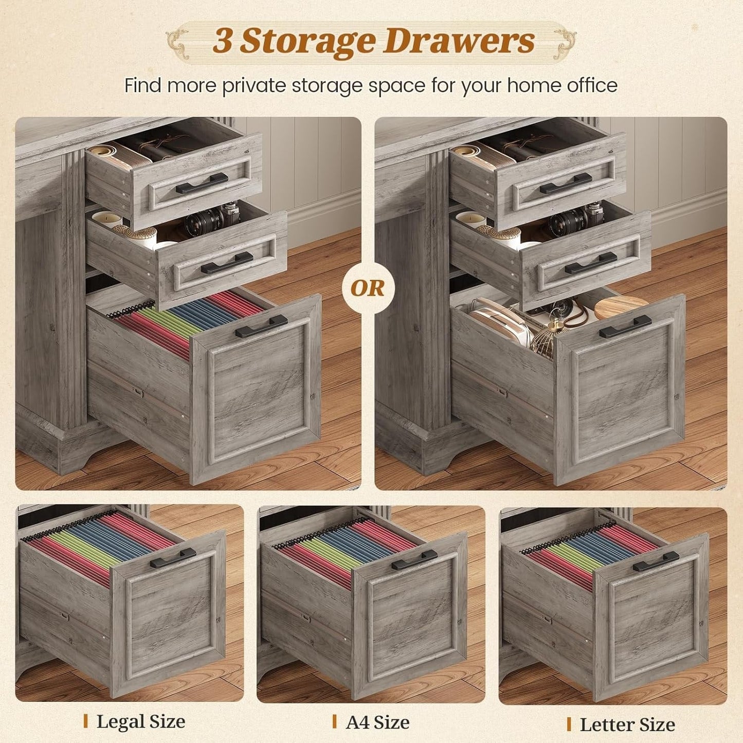 Bureau de direction de ferme Bureau à domicile Tiroir de classement Support d'écran Prise de courant